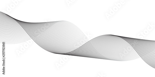 Black and white vector waves on white background. Editable stroke.