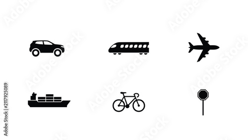 Fotografía Modern minimalist transportation icons set with rendered bold black silhouette a