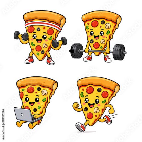 Cute Funny Cartoon Character Set with Food Animal Mascots Comic Vector Illustration Collection Isolated on White Background