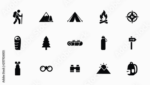 Foto Minimalist black icons set with evoking simplicity functionality outdoor enthusi