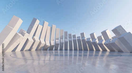 Abstract White Radial Architectural Monoliths Forming a Dynamic Geometric Sculpture in a Minimalist Environment