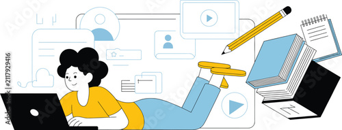 Fotografía Education creative vector illustration featuring back to school distance educati
