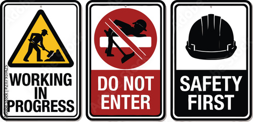 Construction safety warning signs set