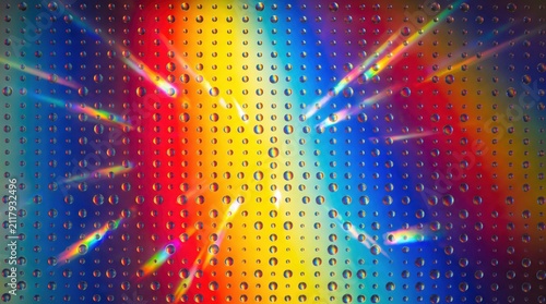 Colorful Background with Water Droplets and Radiant Light Effects