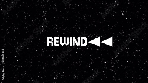 Classic VHS Rewind Text Screen Overlay with Retro TV Scanlines. 4K Video
