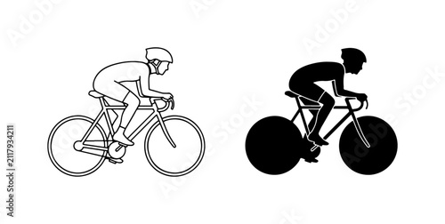 Bild auf Leinwand Cyclist Silhouette and Outline Vector Art, Road Race Athlete Icon, Sport Competi