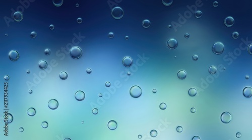 Bubbles on Glass Surface with Soft Blue Background and Gradient Effect