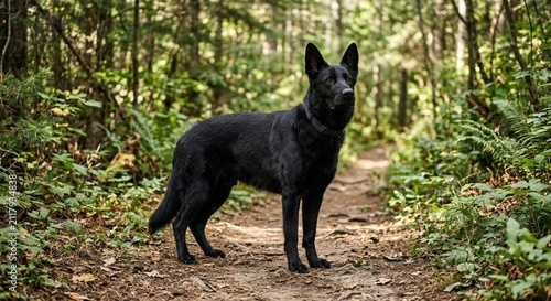 Cão preto na floresta - Black dog in the forest.