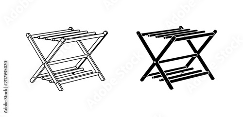 Obraz na płótnie Luggage Rack, Hotel Stand, Foldable Wood Furniture, Travel Accessory, Black and