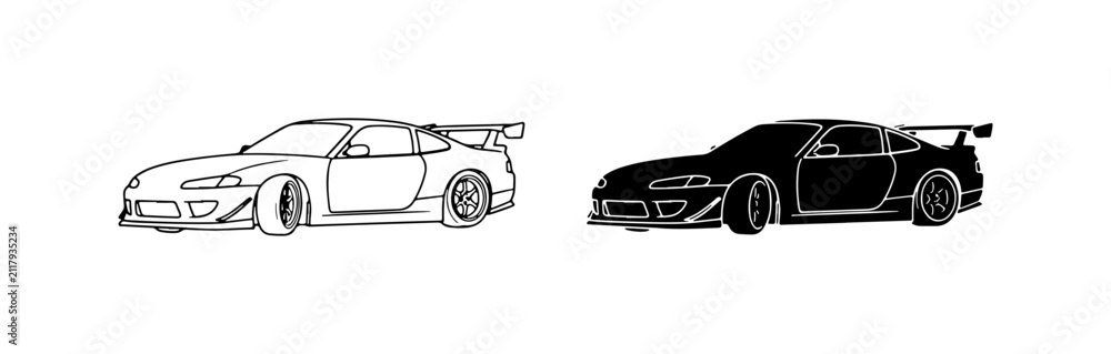 Fototapeta premium Sport Car Silhouette, Outline Vector Graphics, Racing Vehicle Design, Automotive Art