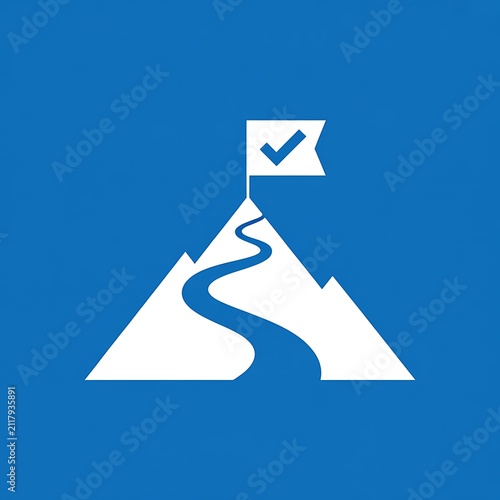 Mountain peak with flag and path icon