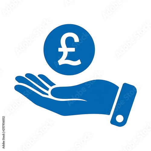 Blue hand holding a british pound sign icon