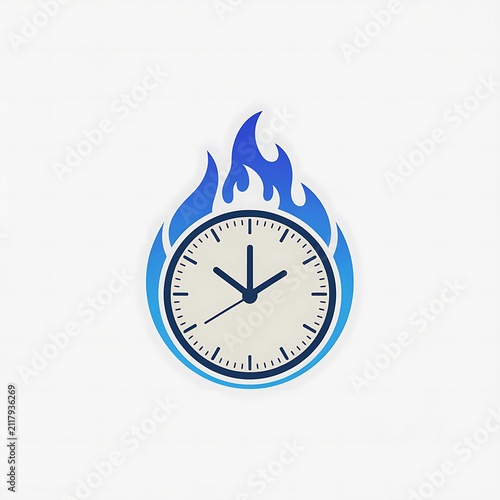 Clock icon with blue fire flames