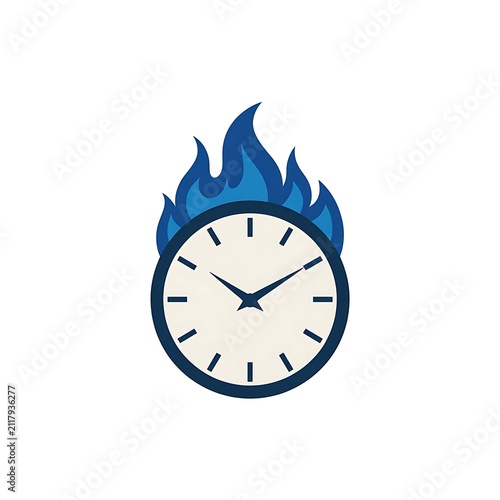 Clock icon with blue fire flames