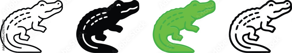 Fototapeta premium Four Different Style Crocodile or Alligator Vector Icons Isolated Design