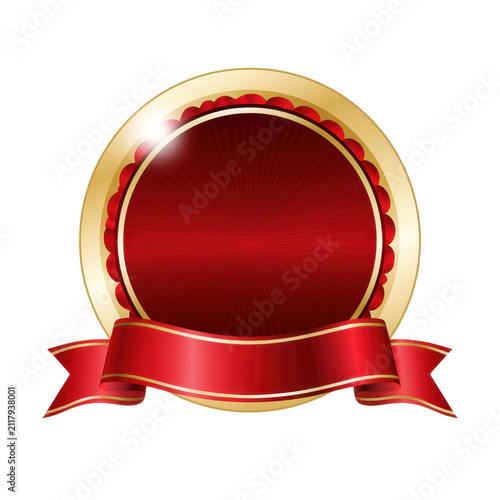Red and gold seal featuring a luxurious velvet texture and a decorative ribbon, perfect for branding, certificates, awards, and product quality recognition