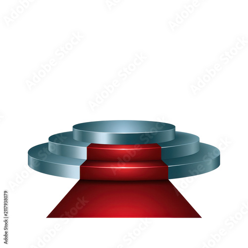 Three tier silver victory podium with a red carpet steps, ideal for representing awards, success, competition wins, special events, and grand stages on a transparent background