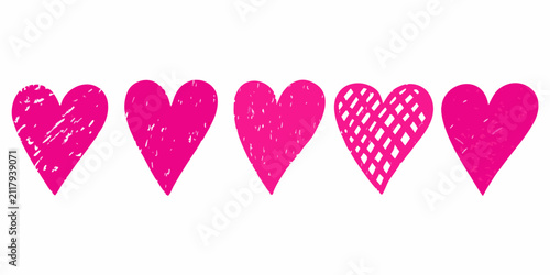 Quadro su tela Five pink heart shapes arranged in a row a vector illustration with textured det