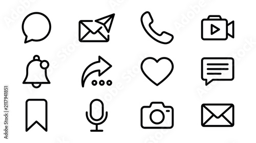 Set of hand drawn social media interface icons for web design and mobile application development