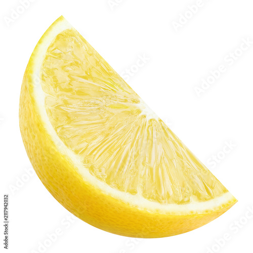 Fotografía Fresh juicy lemon wedge with bright yellow pulp, isolated on transparent cutout
