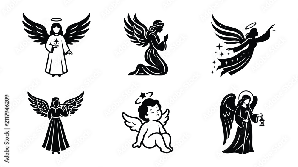 Fototapeta premium Angels and cherubs in various poses