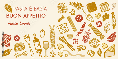 Foto Italian Pasta And Culinary Elements A Hand Drawn Vector Illustration Set On A Be