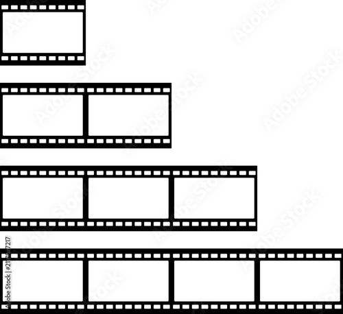 Grunge film strips collection. Old retro cinema movie strip video recording on transparent background