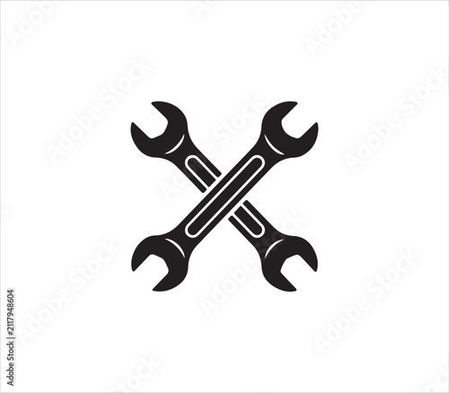 Two crossed wrenches on white background for repair and maintenance concepts