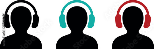 Bild auf Leinwand Set of three customer service representative icons featuring black silhouettes w