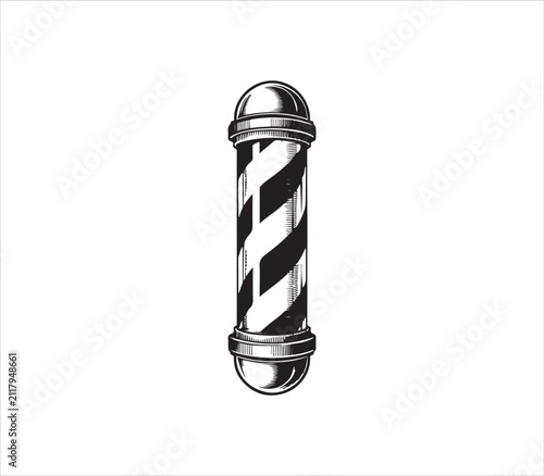 Vintage barber pole icon with red white and blue spiral stripes