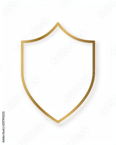 Gold shield outline emblem shape on a clean white background, golden