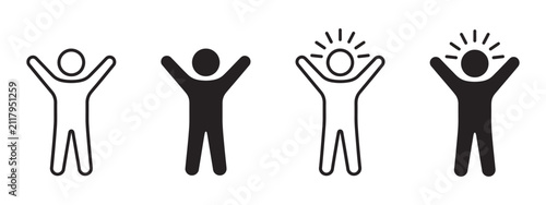 Obraz na płótnie Happy person icon with raised arms representing joy, celebration, success, happiness, and positive emotion