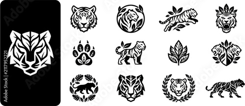 Photography Set of tiger logo design elements black and white wild animal vector icons colle