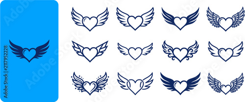 Konstfotografi Collection of Winged Heart Icons Representing Love, Romance, and Spirituality fo