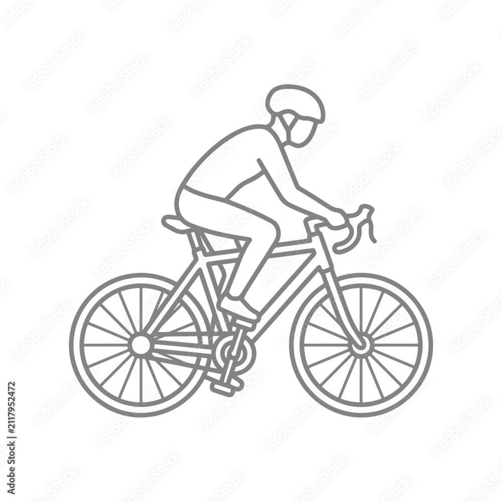 Fototapeta premium Cyclist riding a bicycle wearing a helmet and mask, simple line art illustration of an Olympic sport Silhouette