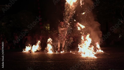 Balinese kecak fire dance performance at night
