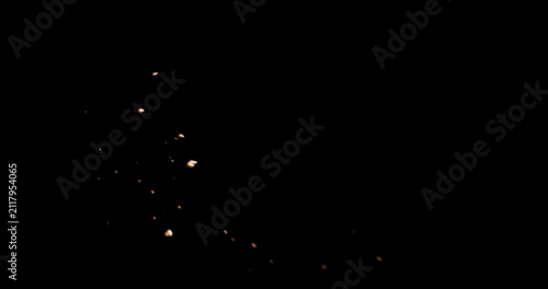Glowing orange dust sparks with bokeh effect background for video editing overlay