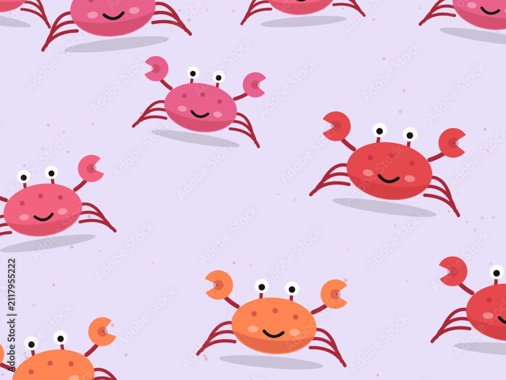 Fototapeta premium Kawaii Crab Pattern Summer Seaside Background