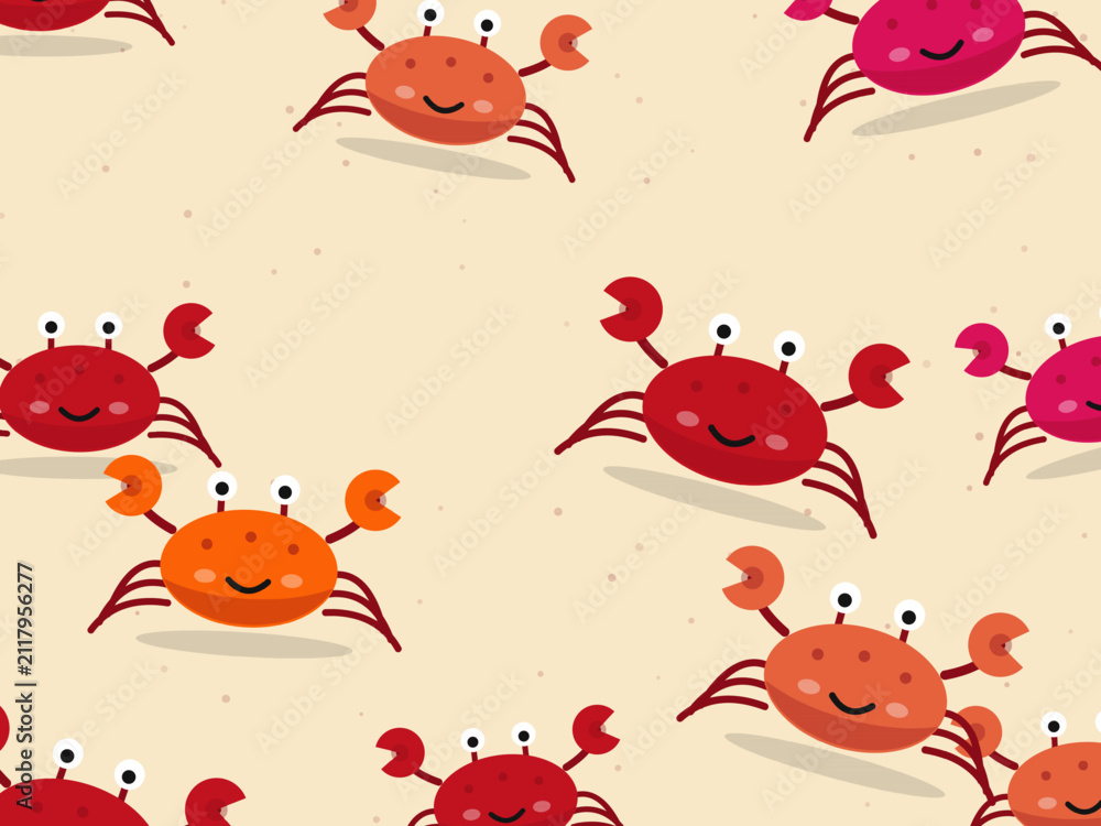 Fototapeta premium Cartoon Crabs with Pincers Kids Beach Pattern