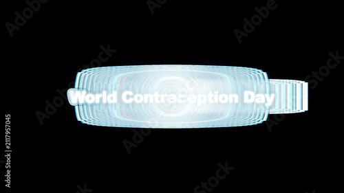 A glowing blue digital illustration depicting a condom with the text World Contraception Day on it, symbolizing safe sex awareness