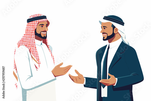 Картината върху платно two men in traditional and modern attire engaging in conversation engagement int