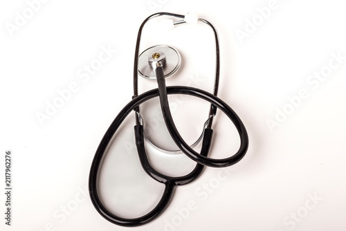Stethoscope placed on a flat surface ready for use in a medical setting