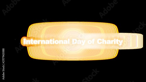 A radiant, abstract graphic element with the text International Day of Charity glowing prominently. The design evokes warmth and generosity.