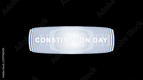 A minimalist graphic with the words CONSTITUTION DAY displayed prominently inside a rounded rectangle with a subtle ripple effect. The design has a futuristic and clean aesthetic