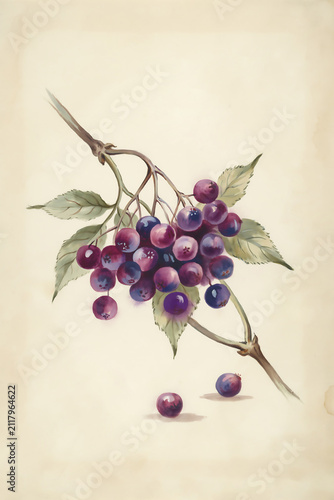 Cluster of ripe berries on green branch