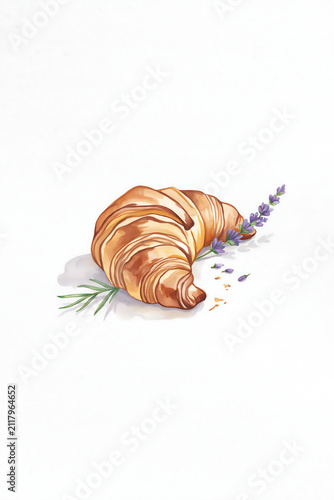 Fallen croissant with colorful sprinkles on gray surface