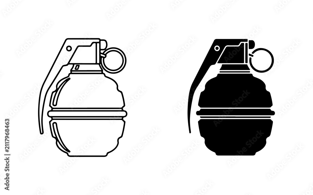 Obraz premium Grenade Icon Vector, Military Explosive Symbol, Combat Weapon Silhouette, Danger Sign