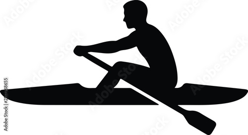 Fotografie Silhouette vector athlete paddling rowing kayak on calm water sports design