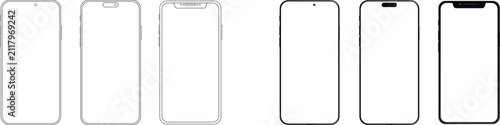 Smartphone Mockup Outline Set – Blank Screen, Notch, Punch-Hole Styles