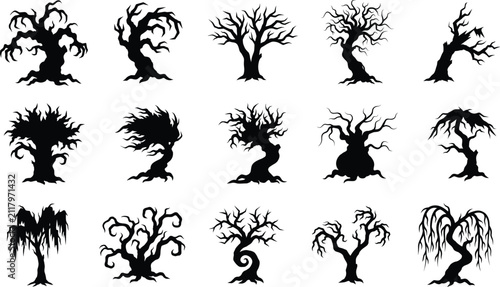Spooky Dead Tree Silhouette Collection for Halloween Gothic Forest and Horror Design Elements